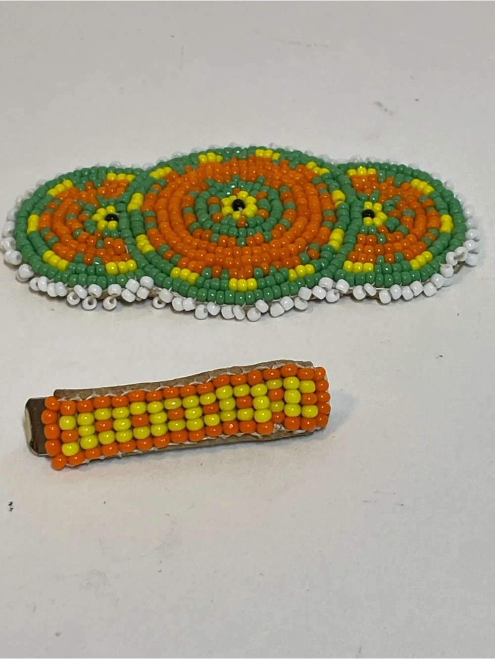 Antique Vtg Southwestern Native American StyleSeed Bead Hair Barrette Cover 3.5”